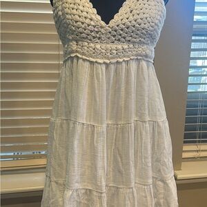 White Crochet Midi Dress